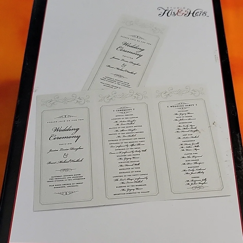 Studio His & Hers 50 Wedding Programs New White Embossed